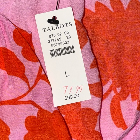 NWT Talbots Red Floral Blouse on Pink Size Large - Picture 3 of 4
